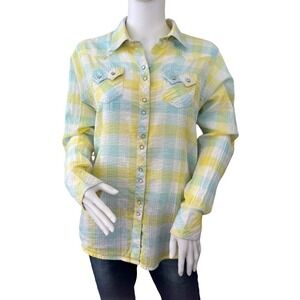 Ariat Women's Yellow Plaid Pearl Snap Front Western Shirt Long Sleeve Size Large